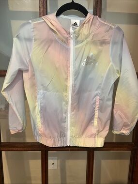 adidas Pastel Yellow Pink Lavender Hooded Windbreaker